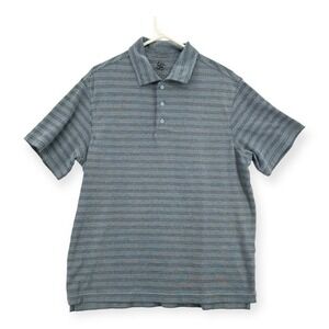 R&R Casual Polo Shirt Mens Medium Short Sleeve Gray Stripe Rugby‎